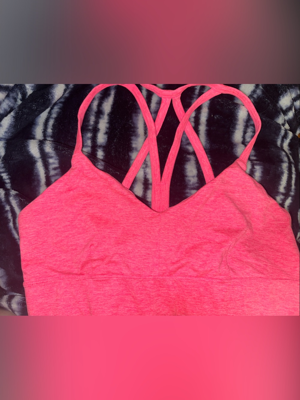 Strappy Pink Lightweight Sports Bra with V-Neck
